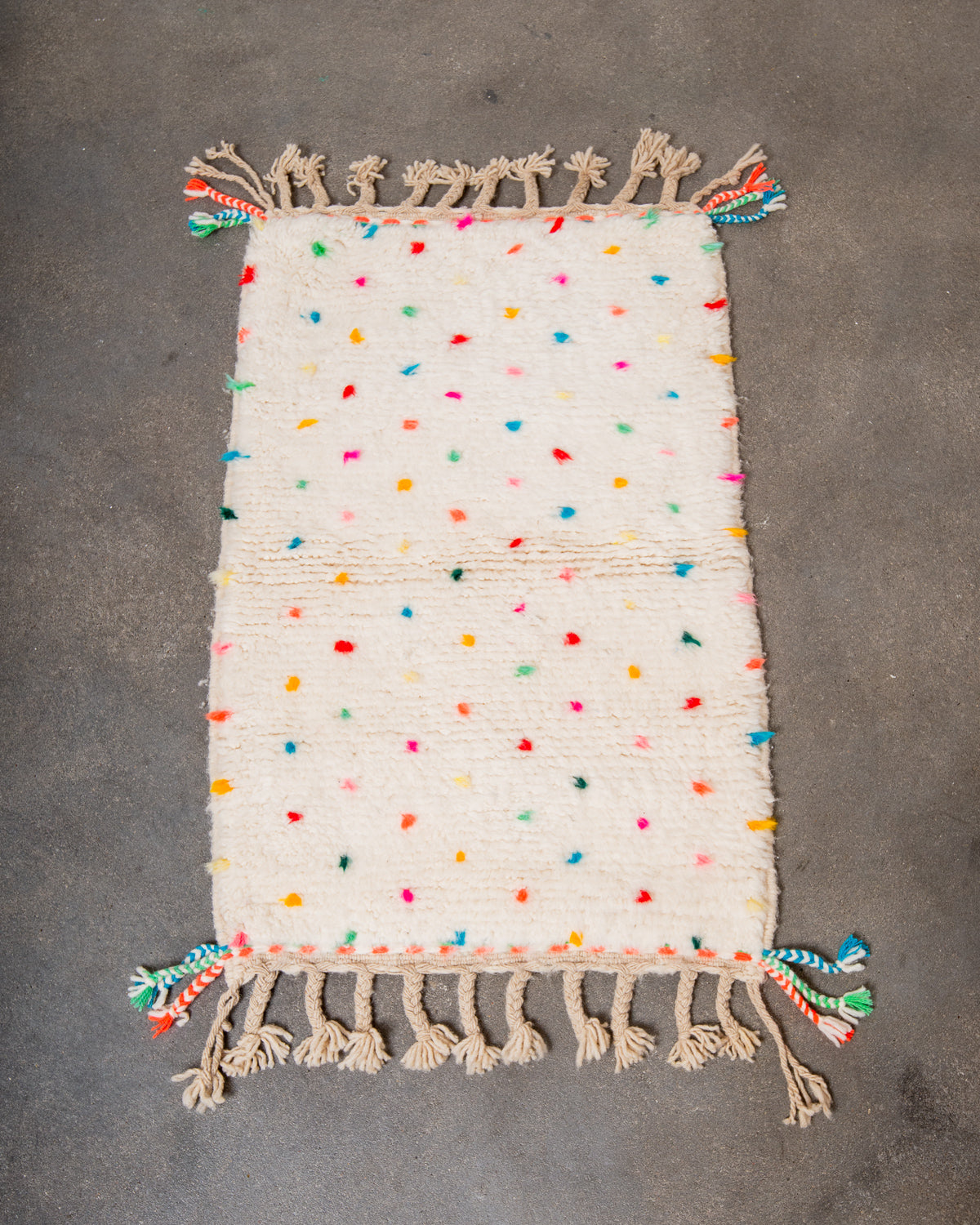 Modern, designer, handcrafted Berber rug from Morocco. Beniourain carpet with beautiful colours and patterns and fluffy wool texture.